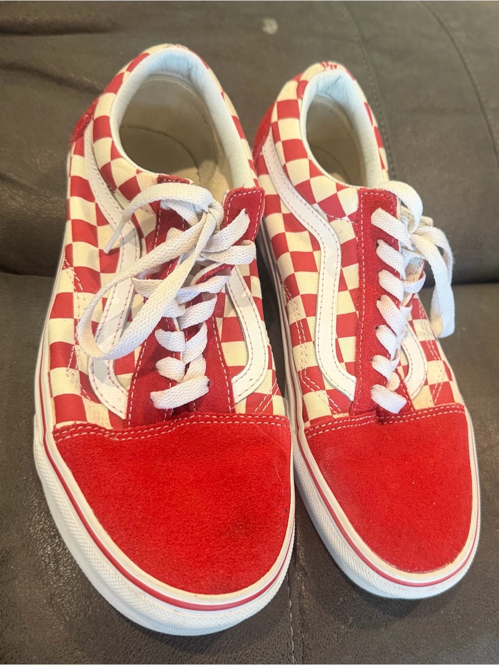Vans Red and White Checkerboard Old Skool Sneakers